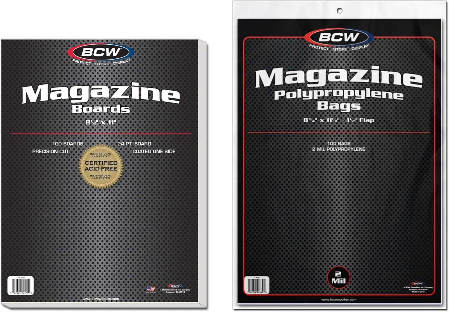 Magazine Bags and Backing Boards Combo - 100 Ct | Acid-Free Polypropylene Bags f