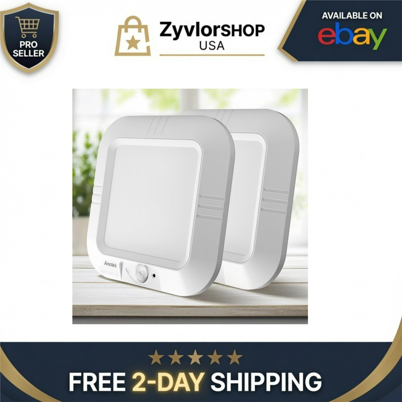 ANOTEK Motion Sensor Ceiling Light 2-Pack Battery Operated Indoor