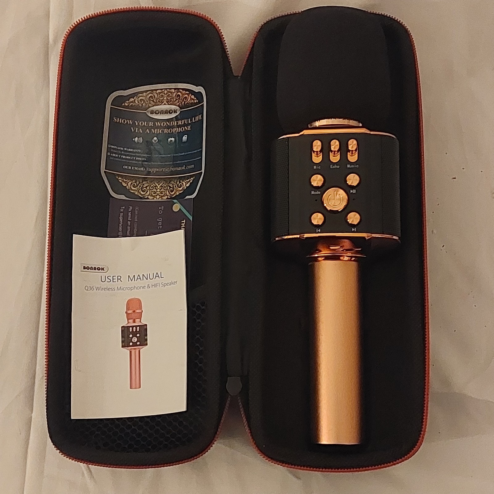 BONAOK Q36 Wireless Bluetooth Karaoke Rose Gold Microphone With Carry Case