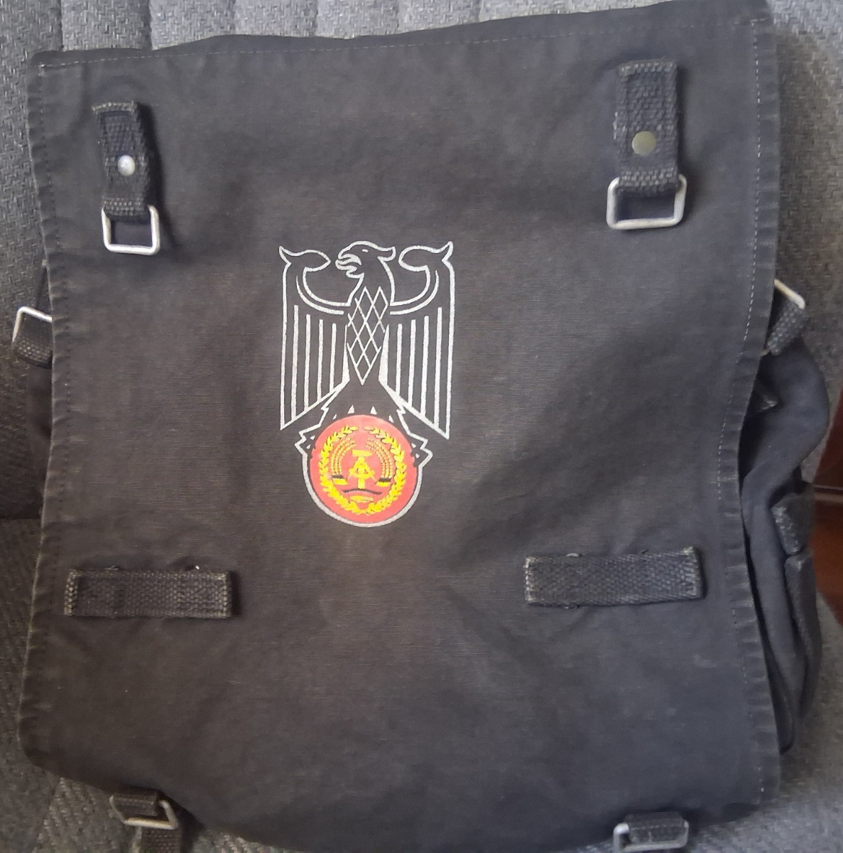 East Germany Field Pack Bag Black Canvas Bundesadler GDR DDR Military Style