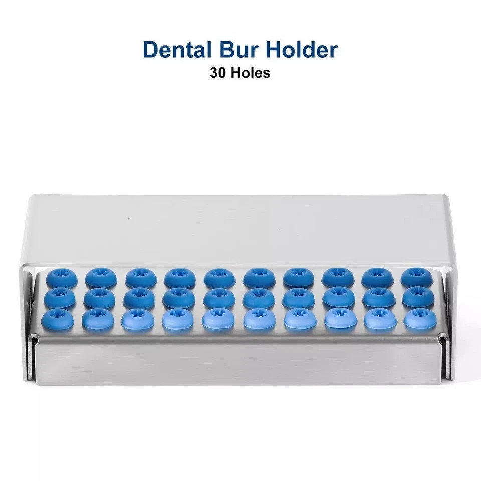 30 Holes Dental Disinfection Box Implant Drill Burs Silicone Rack Block Holder