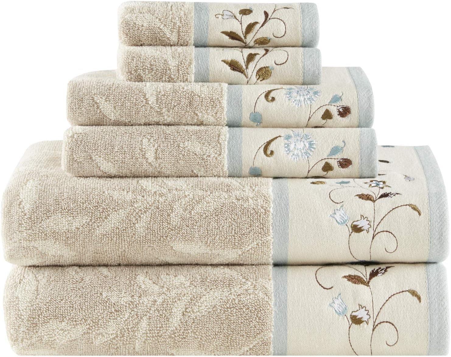 Serene 100% Cotton Bath Towel Set Luxurious Floral Decorative Towels for