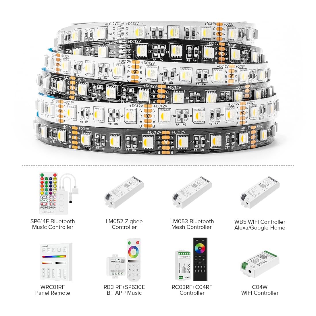 5050 RGBW RGB+Cool White6000K-7000K 4 Colors in 1 LED Tape Light DC12V 5m 16....