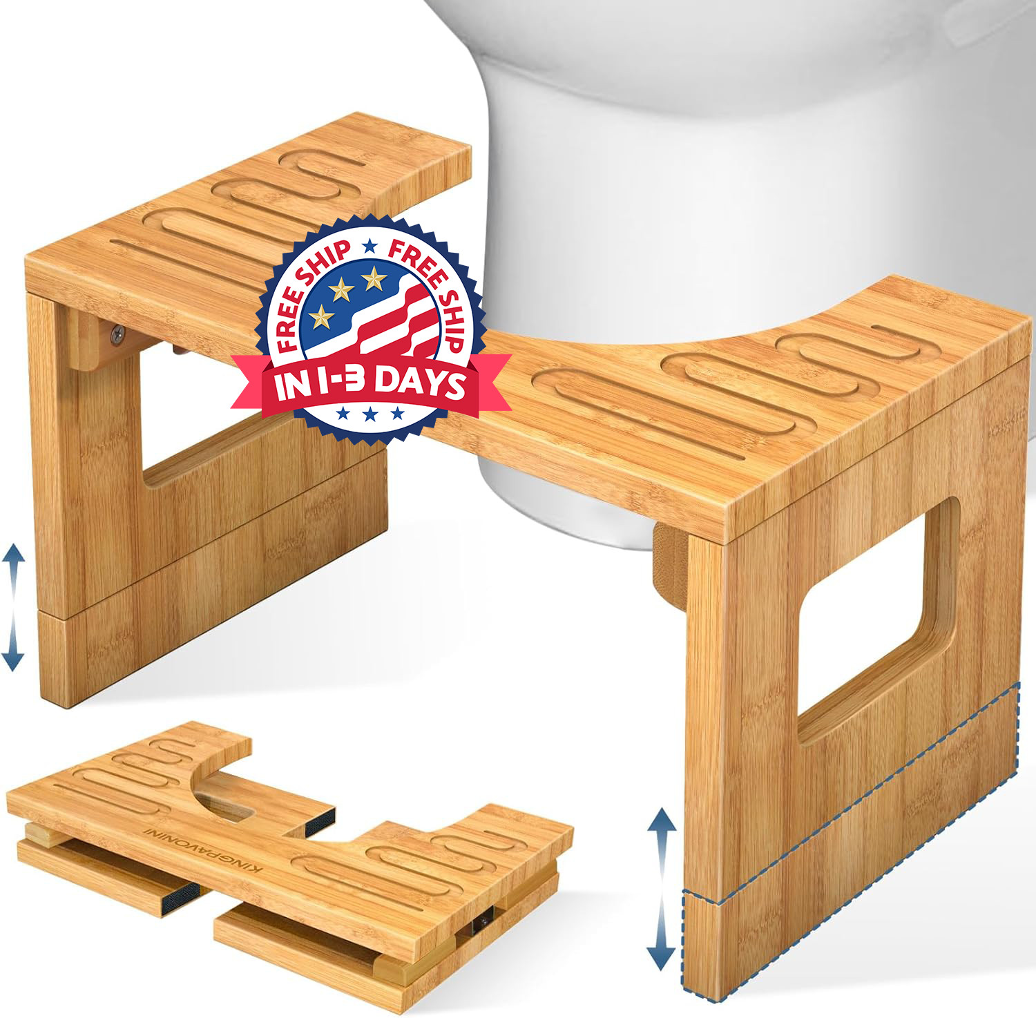 Taburete de baño de bambú en cuclillas de 7 y 9 pulgadas de altura ajustable