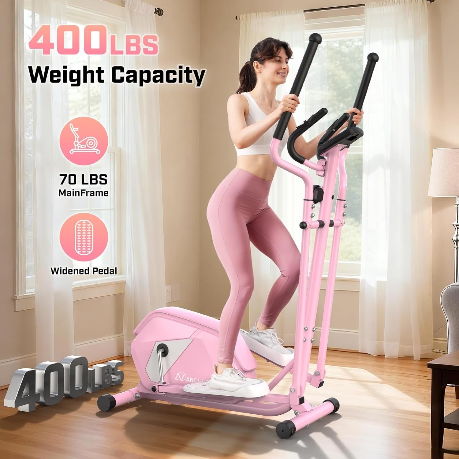 Elliptical Machine w/ 14 Resistance Levels 15IN Stride Max 400LBS Loading Quiet