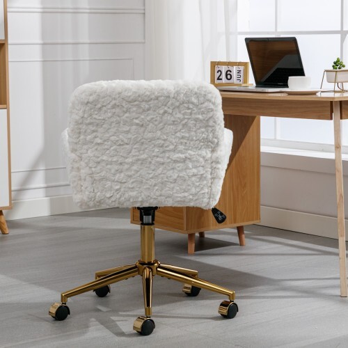Office chair Artificial rabbit hair home office chair with gold metal base