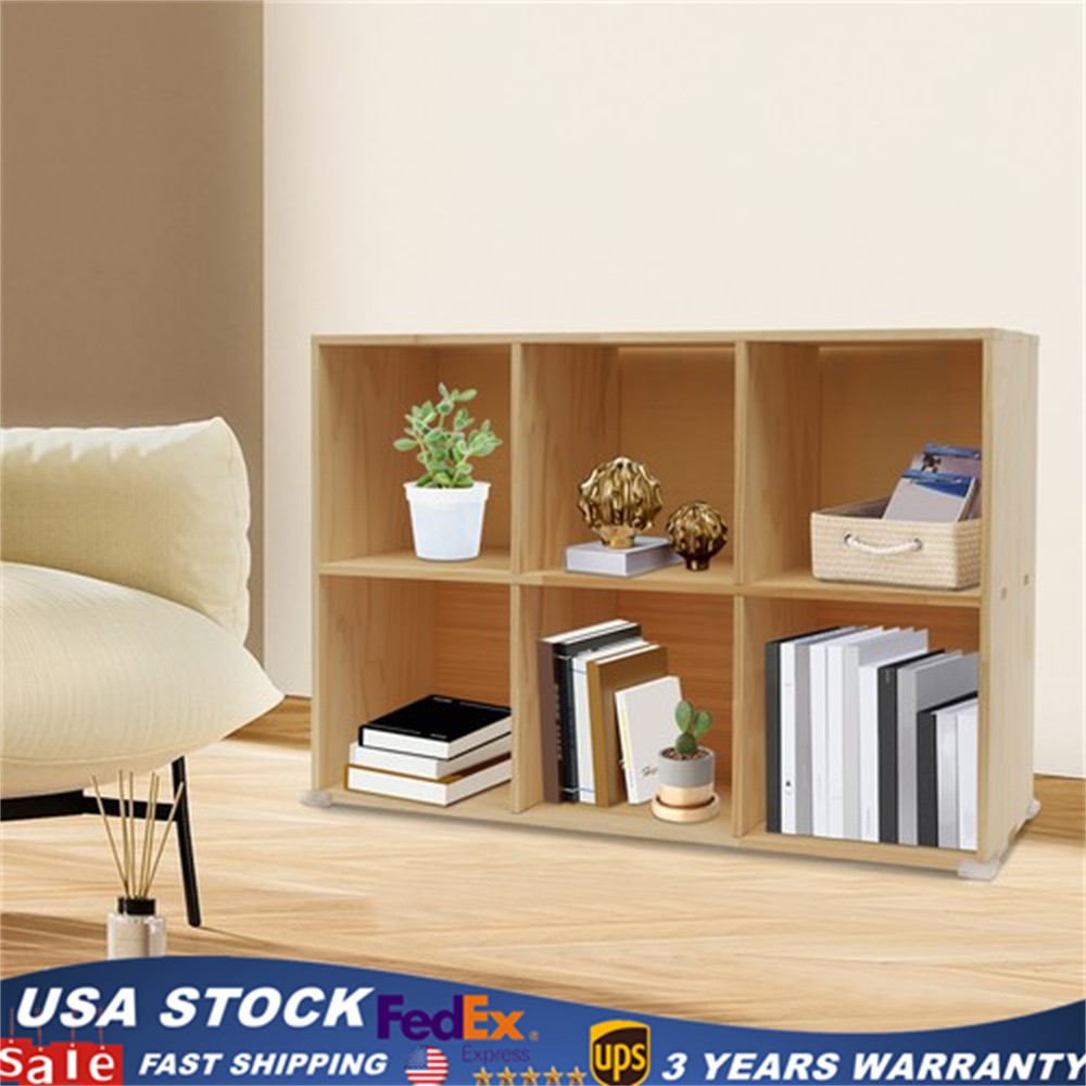 6 Cube Storage Organizer Solid Wooden Bookcase Display 2 Tier Shelving Bookshelf