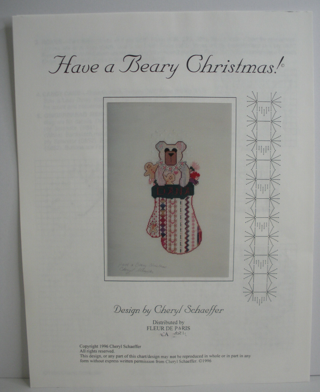 Charted Needlepoint Pattern Bear Mitten Christmas Cheryl Schaeffer 1996