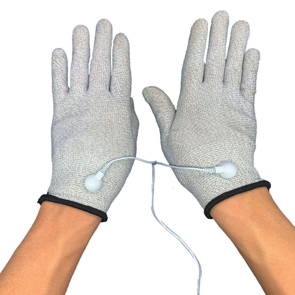 1Pair Conductive Fiber Electrode Gloves Pads For Relief Pain Massage Tool-L Size