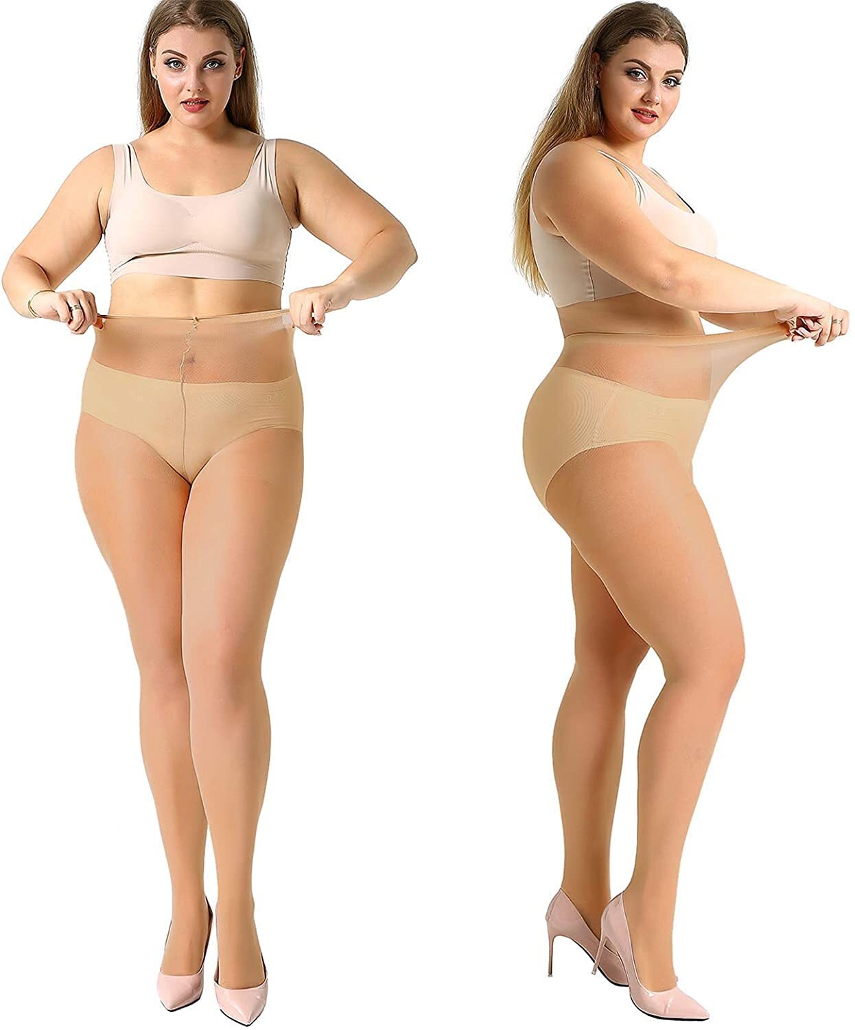 Womens 4 Pairs  High Waist Pantyhose 20 Denier Sheer Stocking 4XL Plus Natural