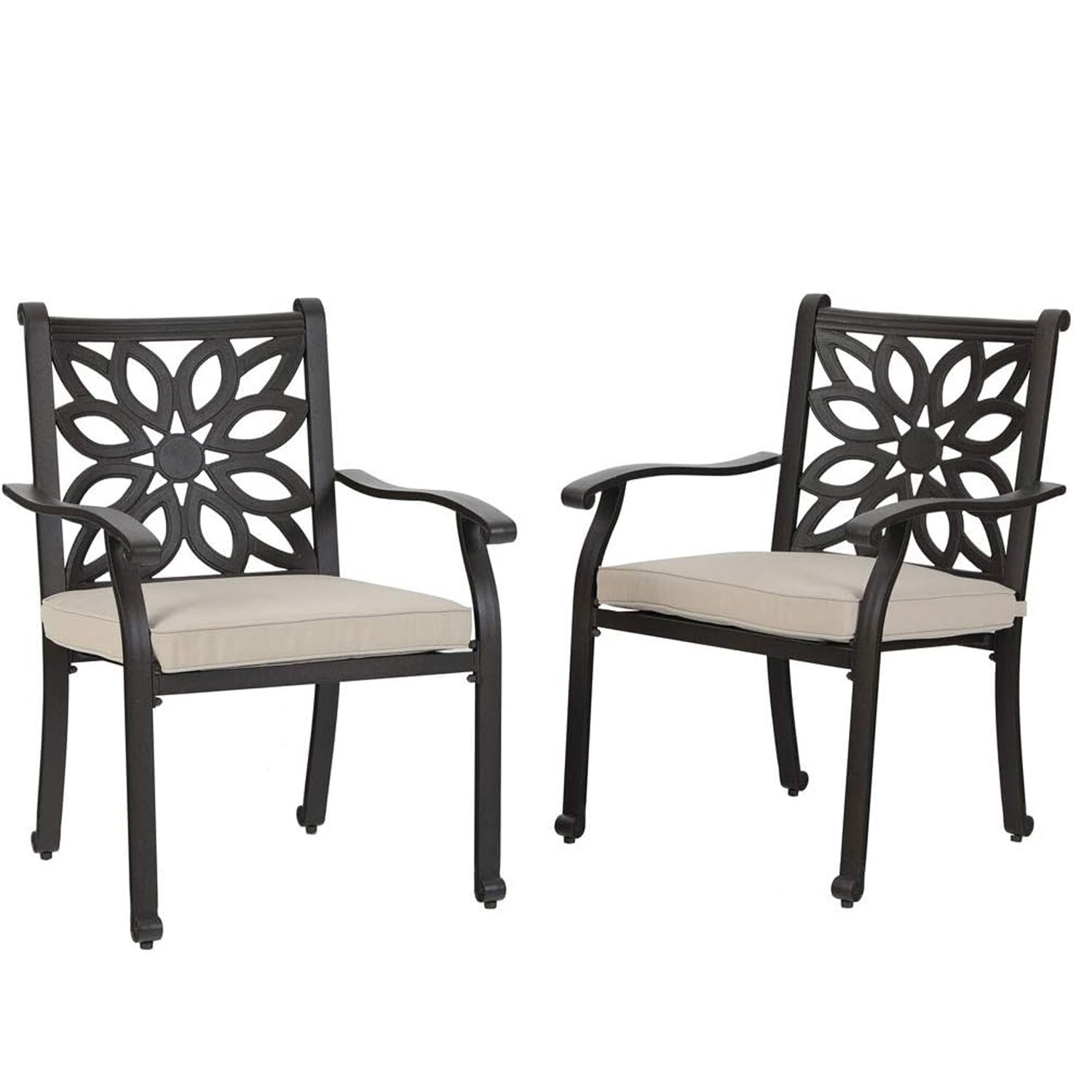 Patio Dining Chair Set of 2 Cast Aluminum Outdoor Furniture w/ Cushion