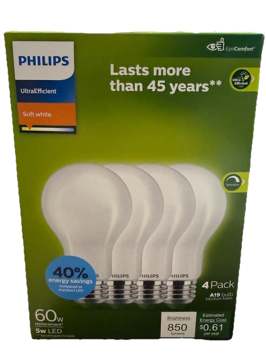 Philips Ultra Efficient 60W Equivalent Soft White Frosted  A19 LED Bulb (4-Pack)