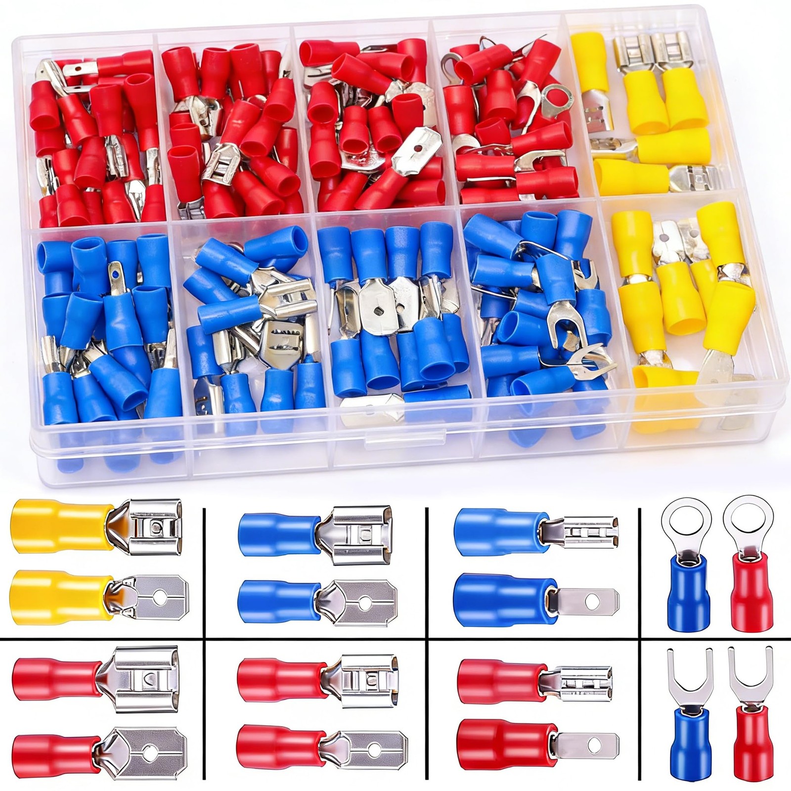 Twidec/Spade Crimp Connectors 2.8mm/4.8mm/6.3mm Male and 125PCS, 125PCS