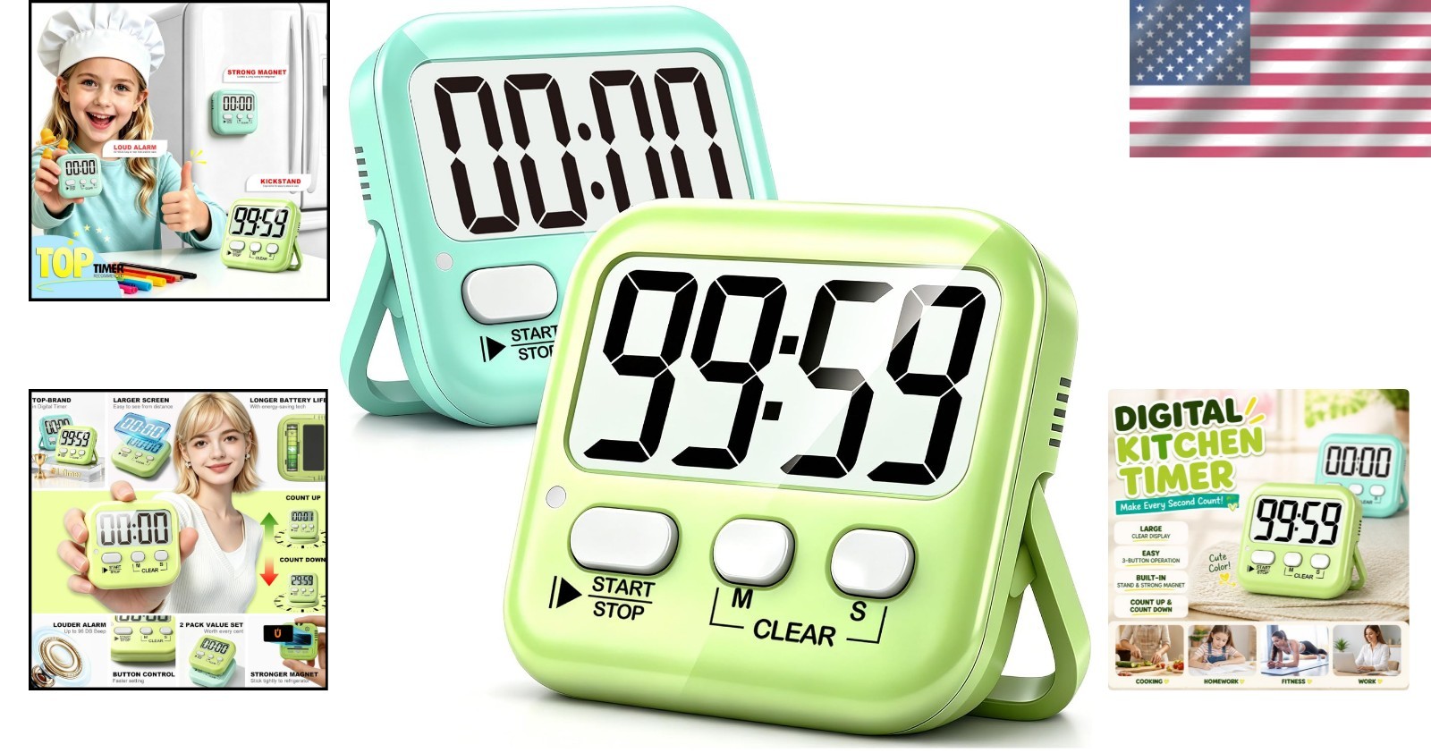 Magnetic Digital Timer Set: 2-Pack for Cooking & Classroom Management, Mute Mode