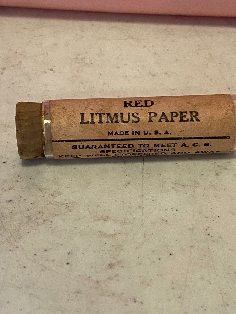 Vintage Litmus Red Test Paper Strips in Corked Glass Tubes Will Corp.