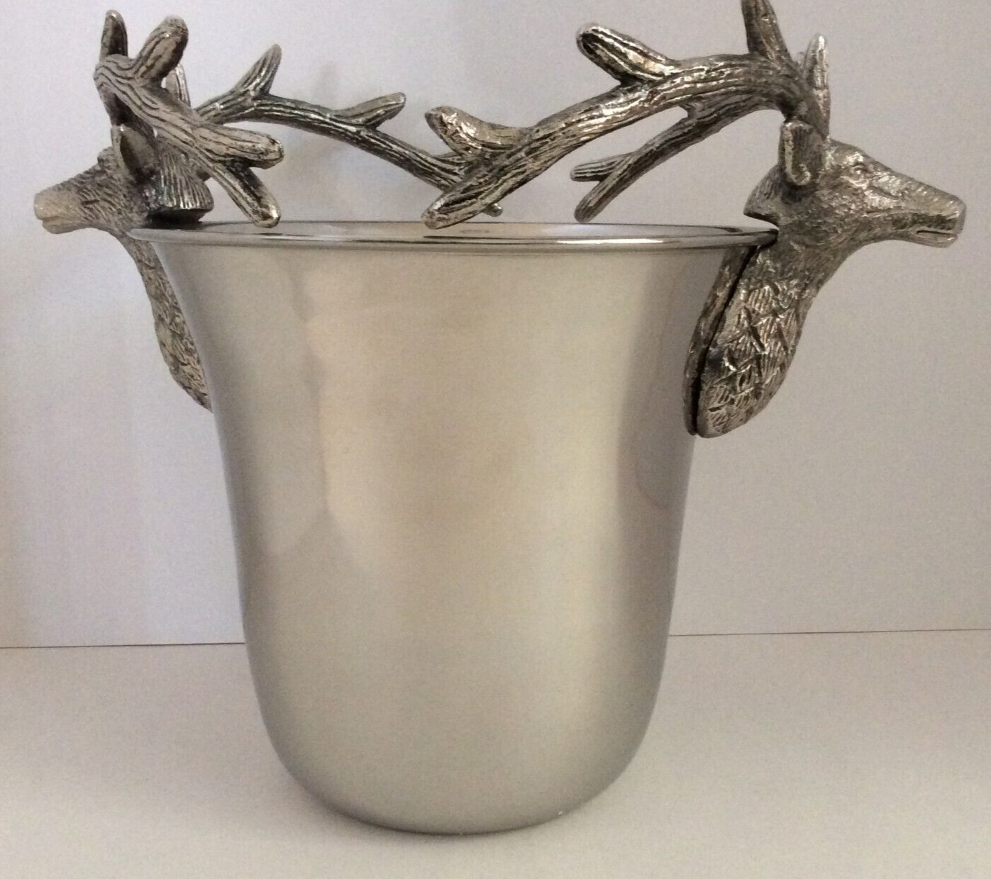 Pottery Barn Silver Stag Stainless Steel Ice Bucket ~ Antique Finish ~ New