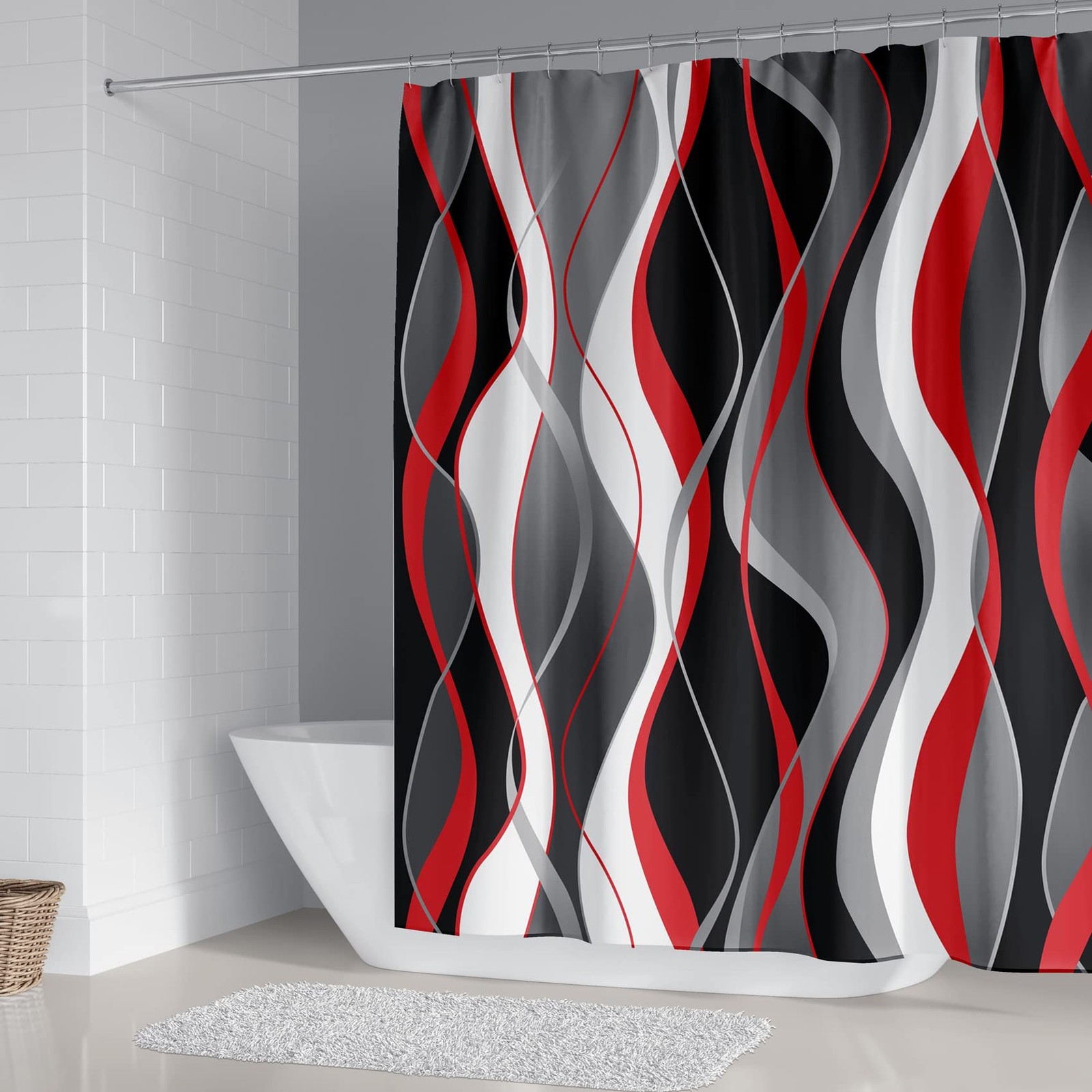 Red Shower Curtain Set with Rugs 72 x 72 4pc