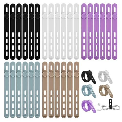 30 Pcs Cable Ties ，Silicone Cable Ties, Reusable Cord 30 Pcs Cord Organizer