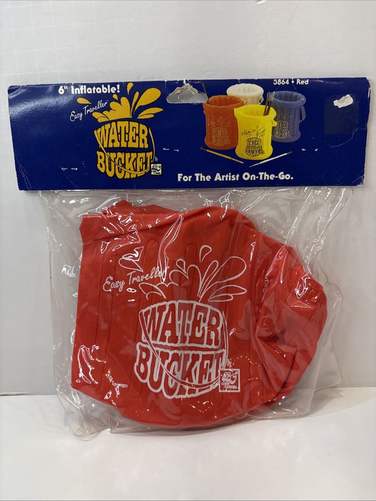 Vintage 6" Inflatable Water Bucket Artist Travel Paint Brush Holder Red 8864 New