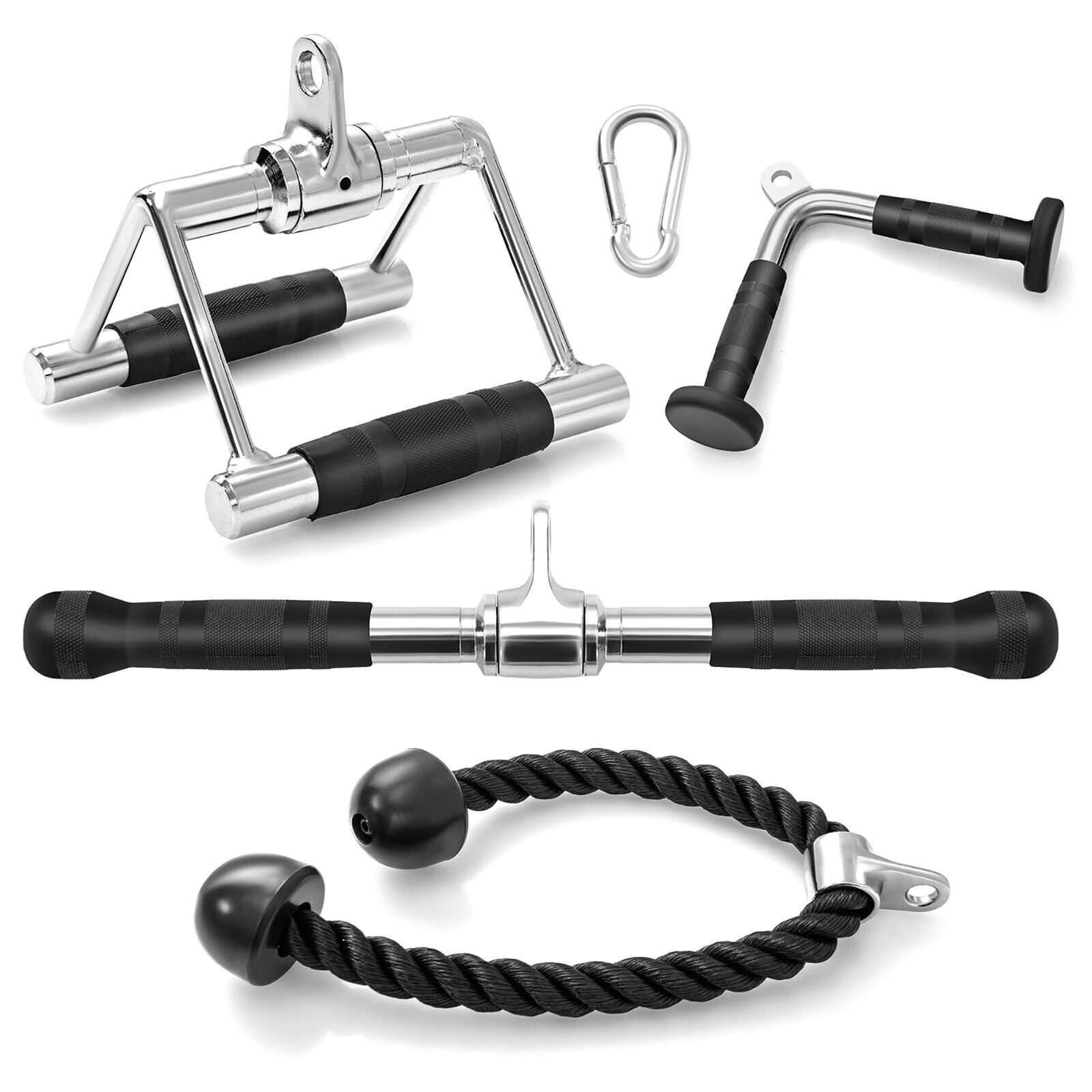 4 PCS Cable Machine Attachment Set V-Shaped Press Down Bar Double D Handle