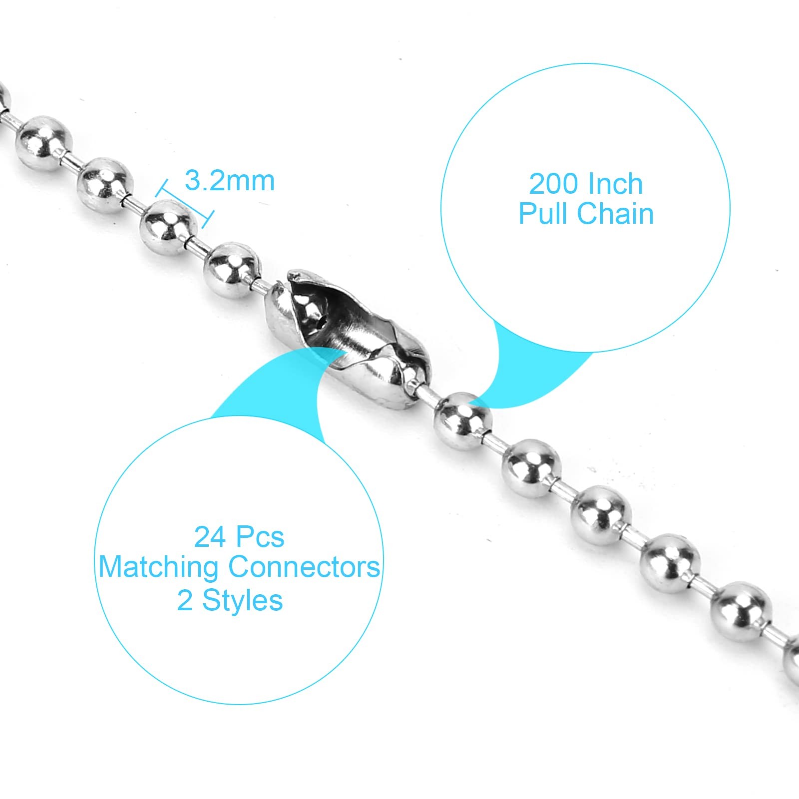 200 Inch Ceiling Fan Pull Chain, (Upgrade Rust Proof) 3.2mm Beaded Pull Chain...