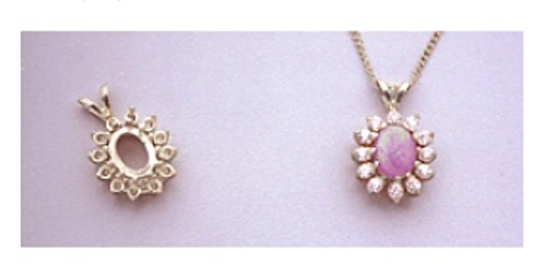 Sterling Silver Oval Cabochon Cluster Style Pendant Casting (8x6 or 10x8mm)