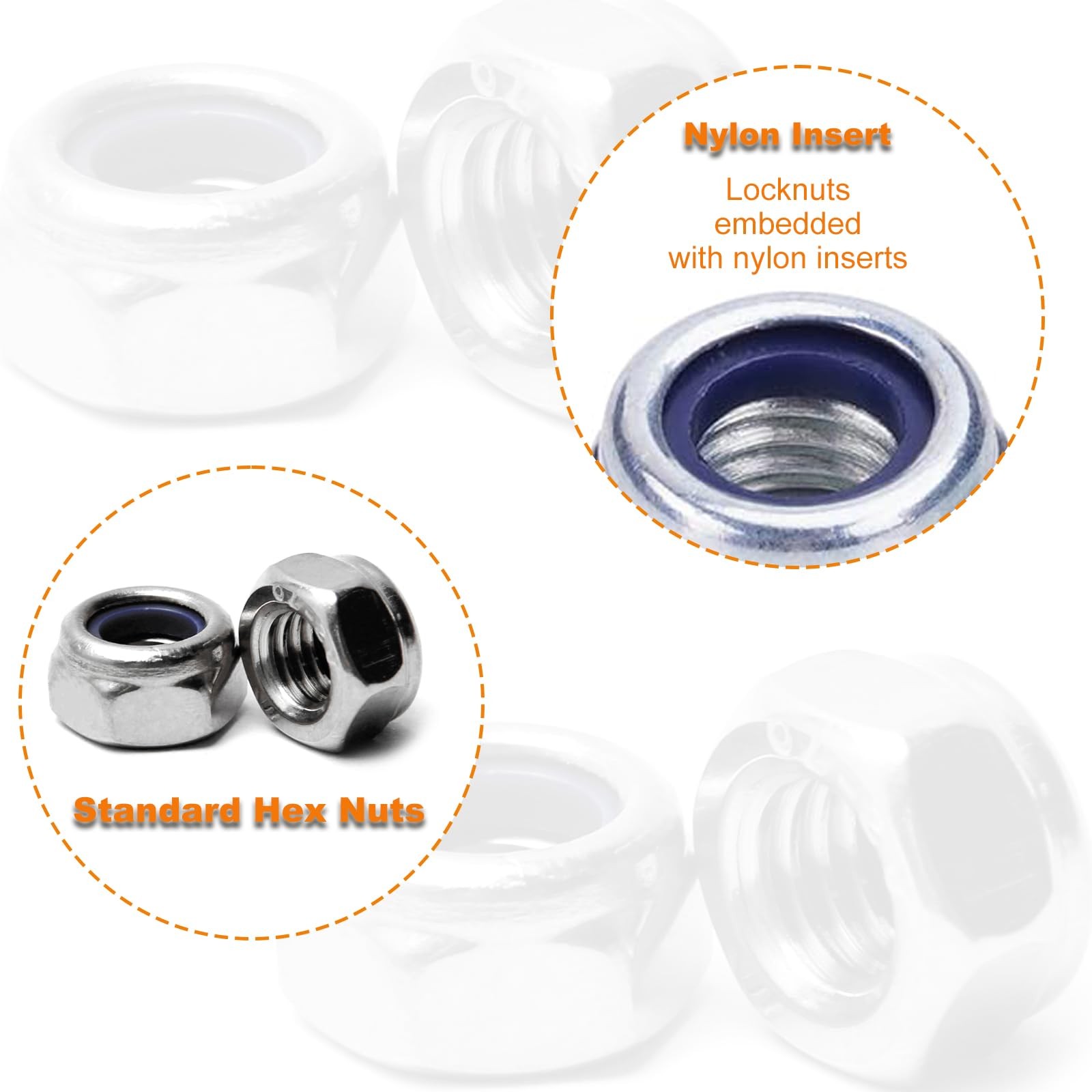 100PCS M4 Locknuts Metric Nylon Inserted Hex Lock Nuts Self-Lock M4, Silver
