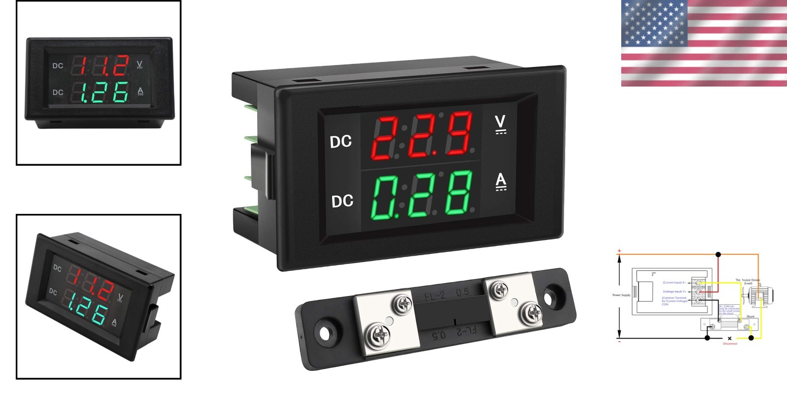 Volt Ammeter Multimeter Panel - DC Amp Meter, LED Display