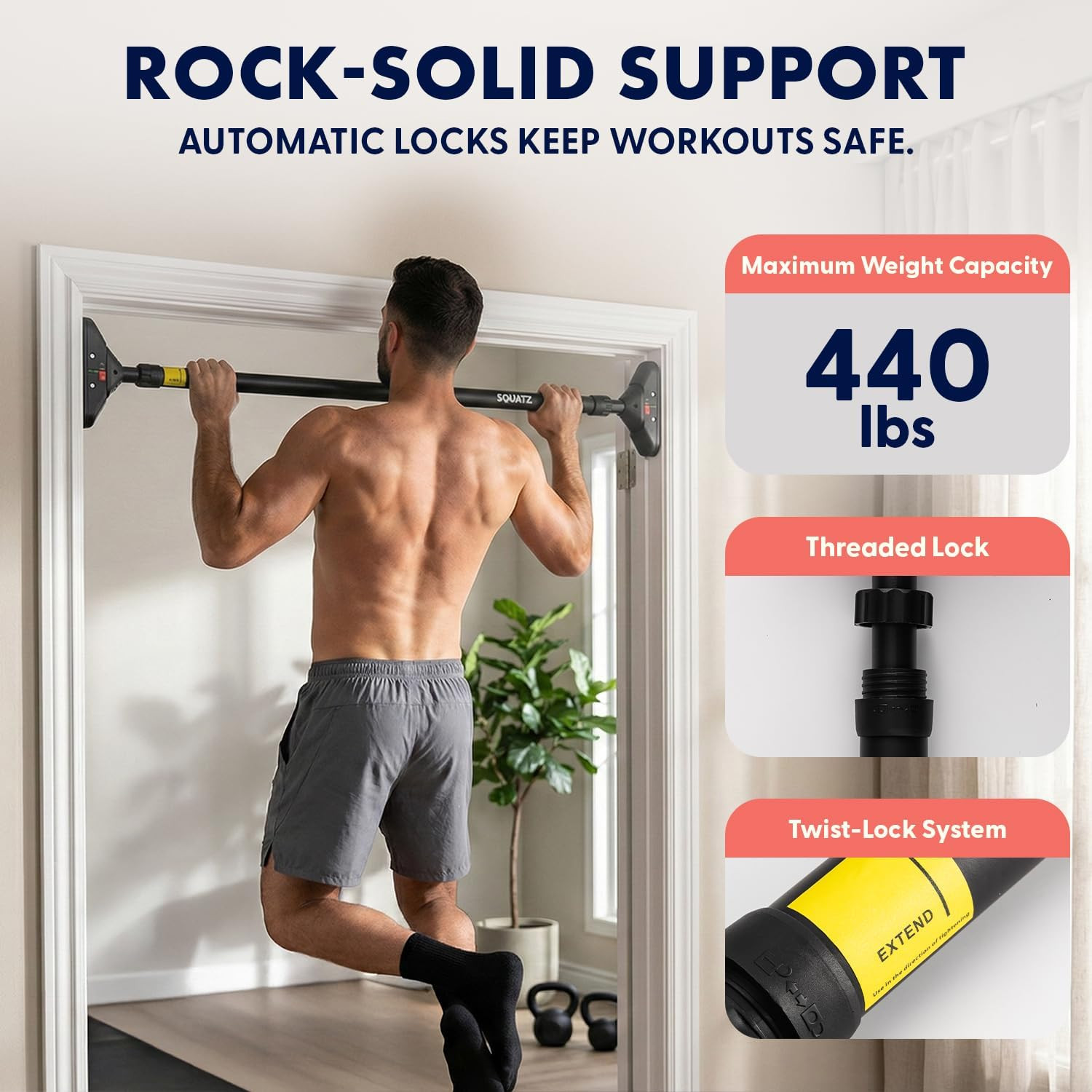 Doorway Pull up Bar, Adjustable Door Frame Pull up Bar with Level Meter, Locking