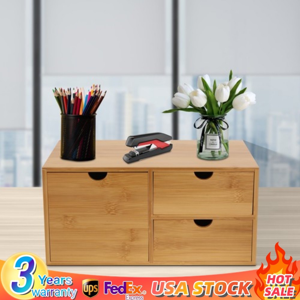 Bamboo Desk Organizer Drawer Tabletop Storage Organization Box Home