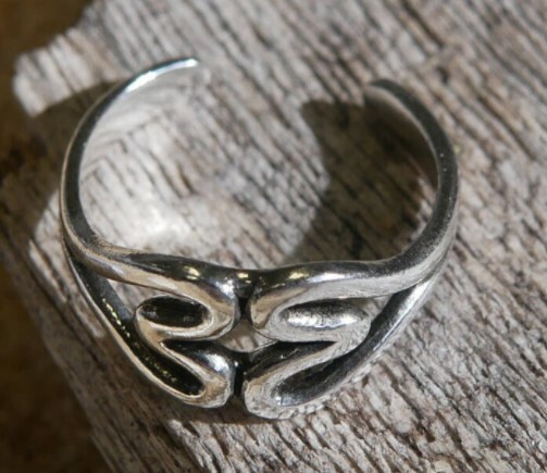 Women's Double Heart Toe Ring Solid Metal 925 Sterling Silver White Gold