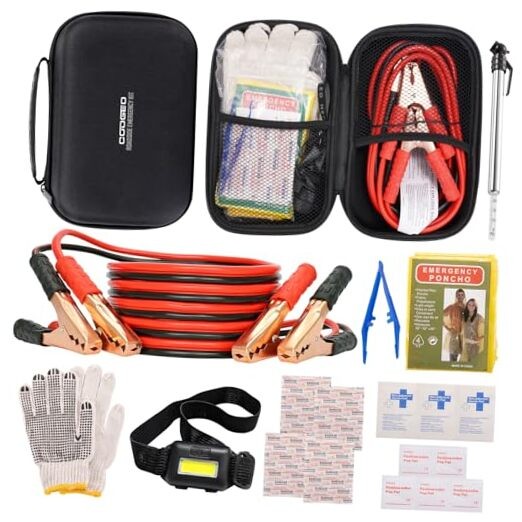 Car Emergency Kit with Battery Jumper Cables,Car Accessories for 9 Pcs Black