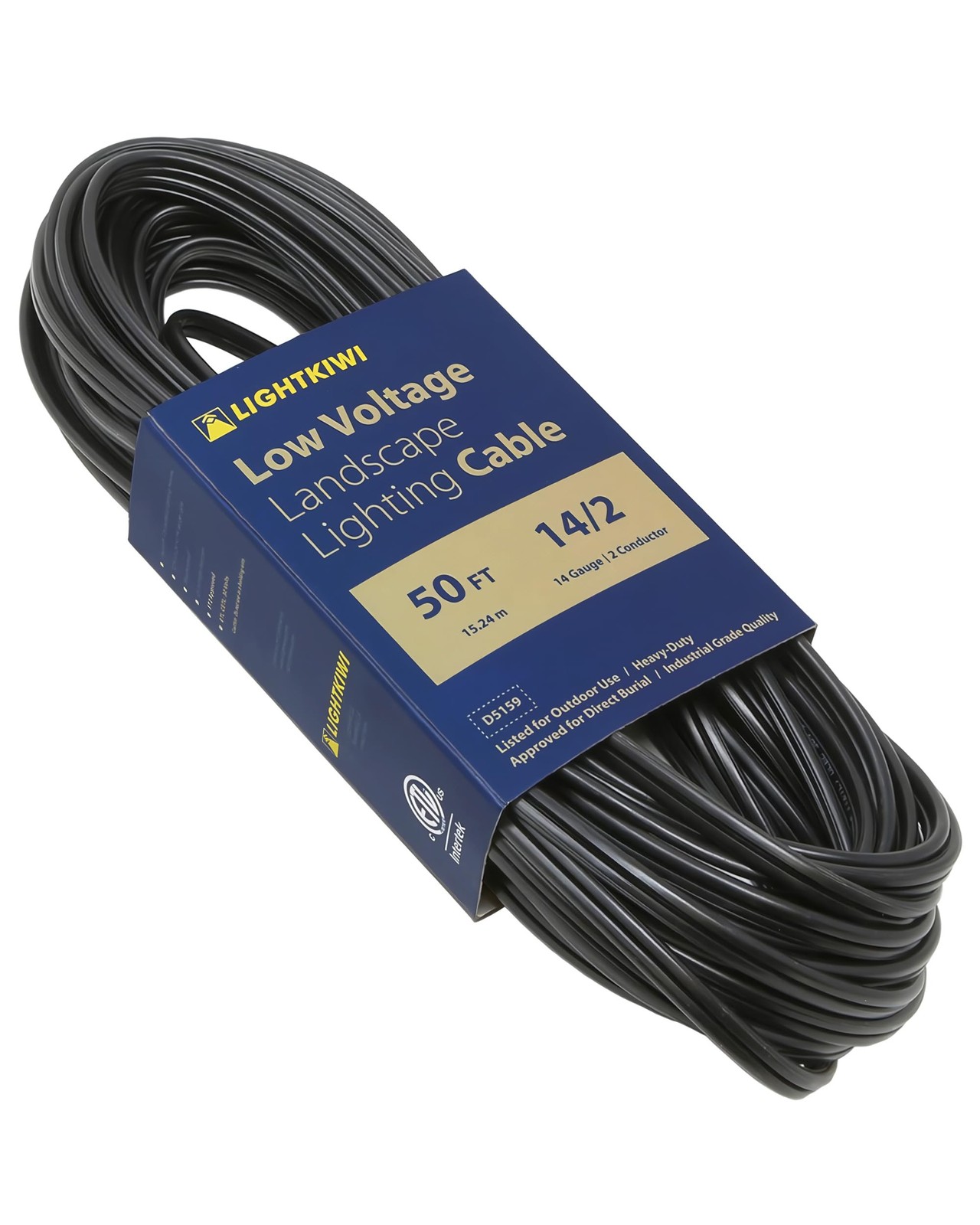 Lightkiwi 14/2 Low Voltage Landscape Wire, 50 ft Copper Direct 50 Feet, Black
