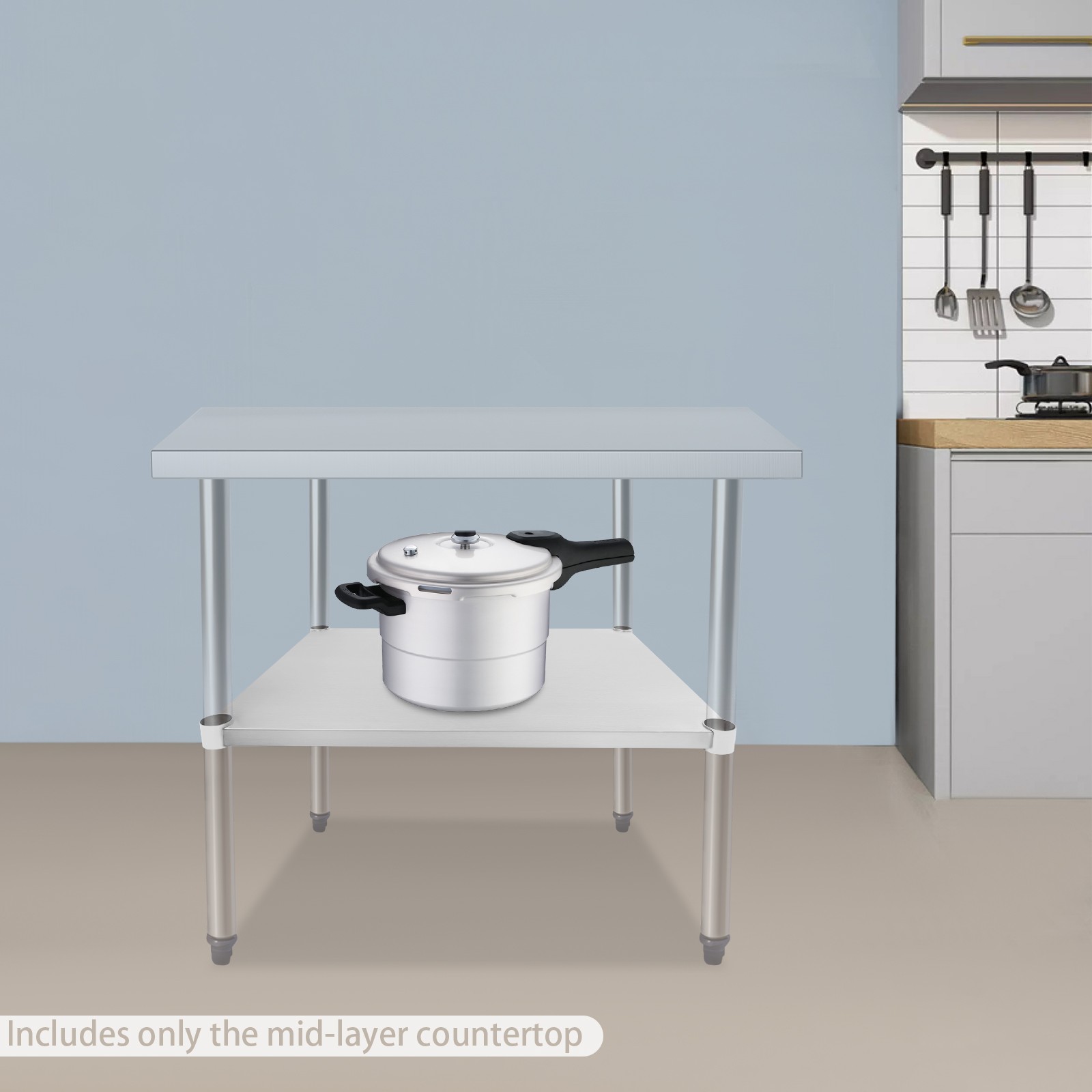 Under Shelf for Work Tables Stainless Steel Adjustable Lower Stand Multiuse Rack