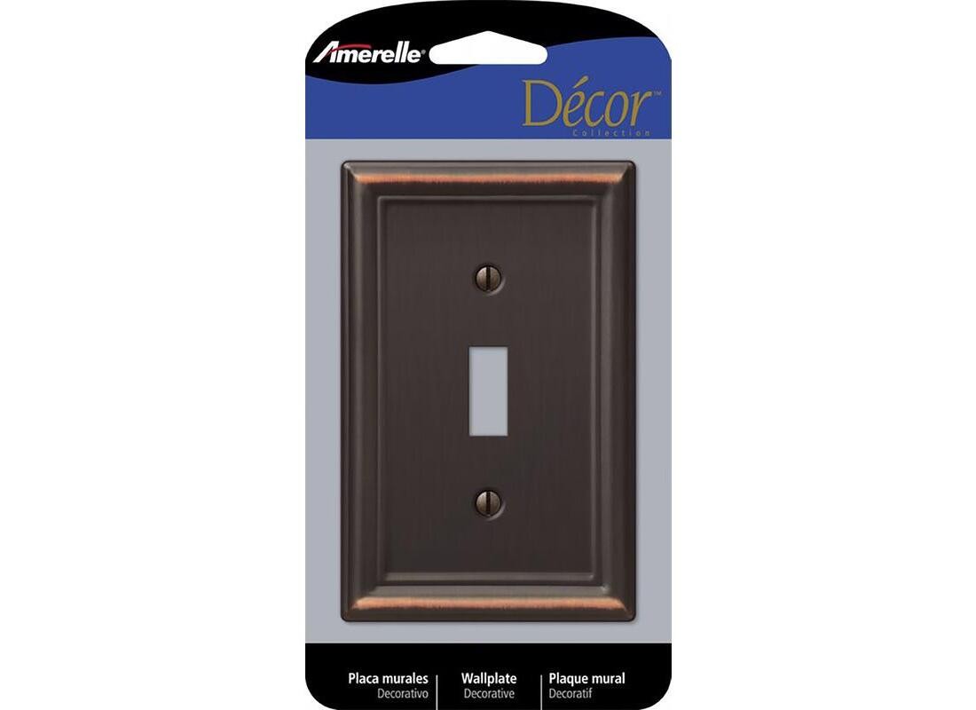 Chelsea Wallplate, 4-7/8 in L, 3-1/8 in W, 1 -Gang, Steel, Aged Bronze