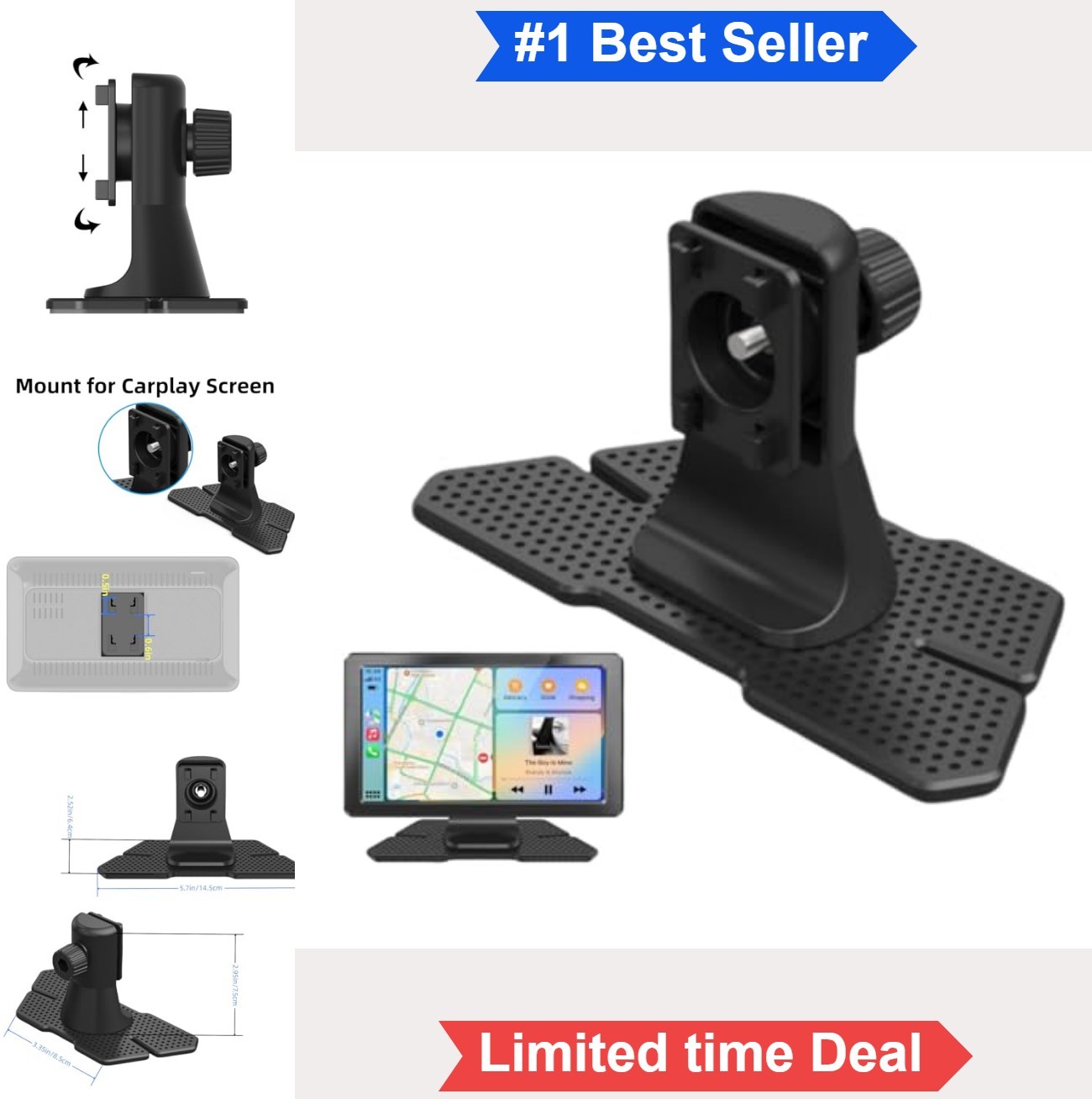 Replacement Carplay Mount for Portable Screen 7 9 10.26 Inch Dashboard Adhesive