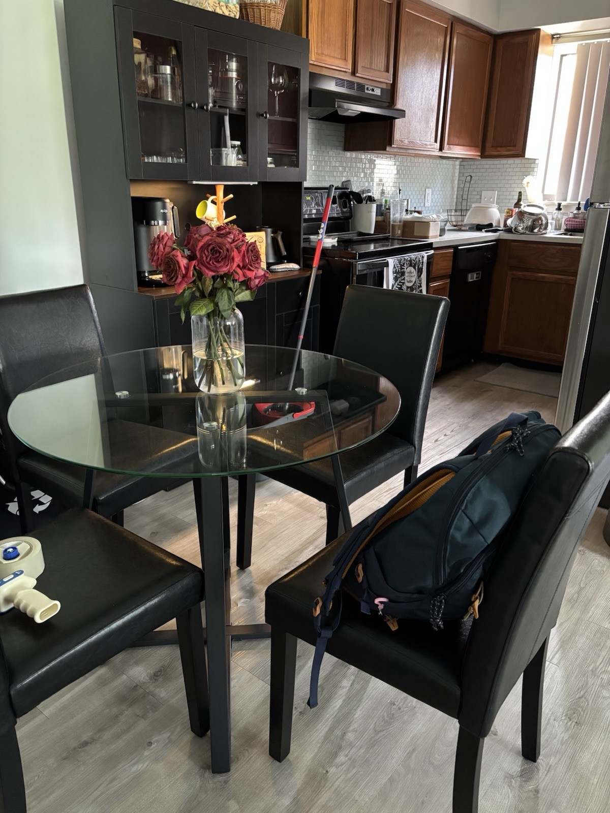 Round Glass Table and 4 Chairs Dining Set