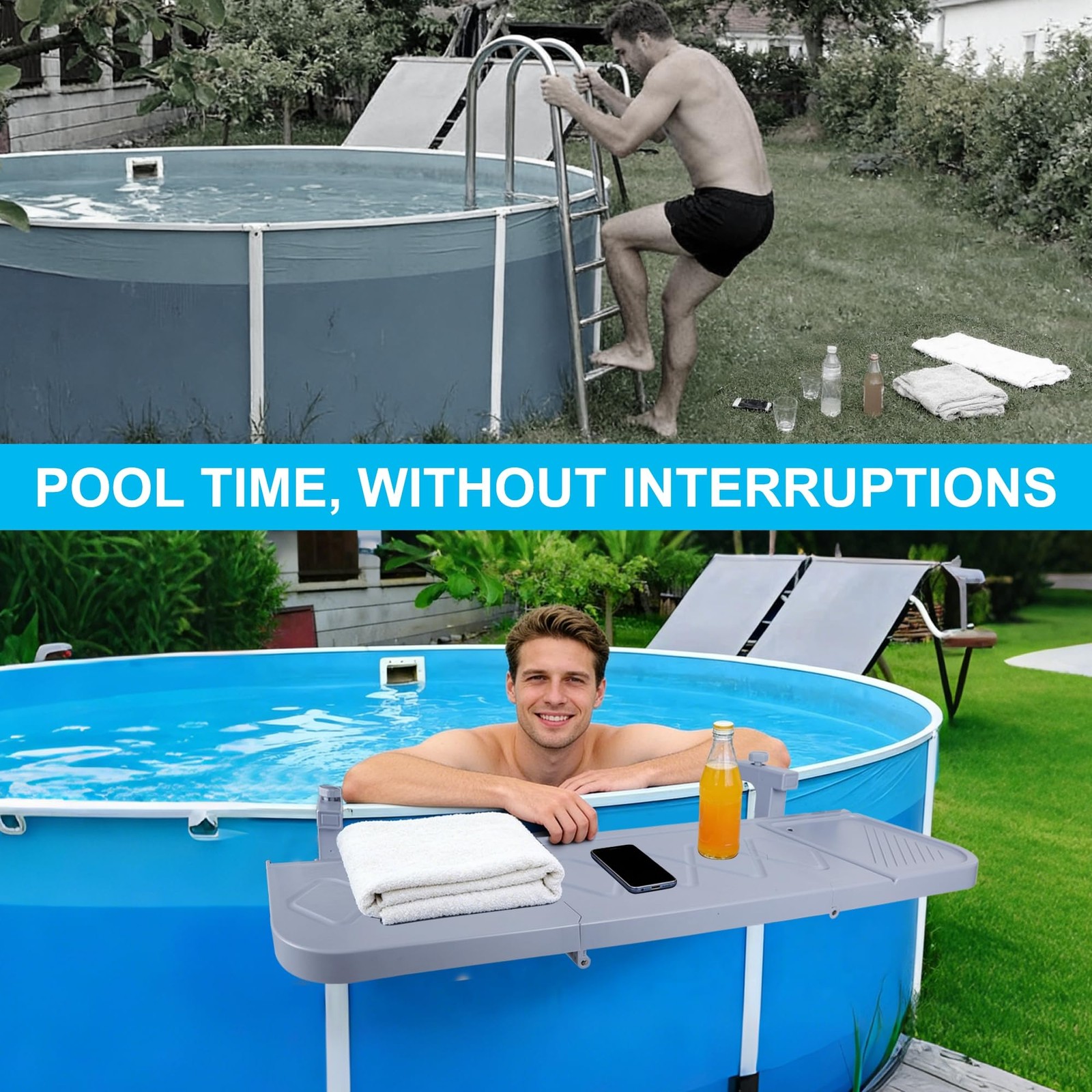 winemana Pool Bar for Above Ground Pool, 38.4 x 12 Inch Adjustable Poolside Tabl