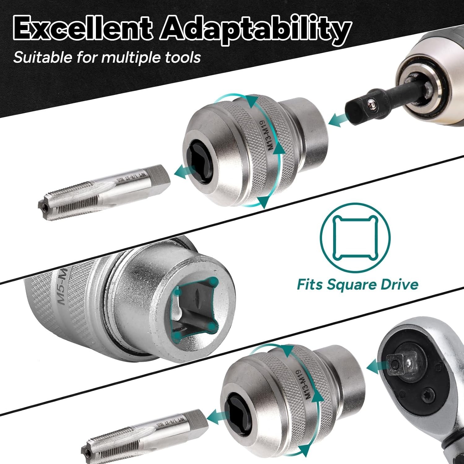 6 Pcs Adjustable Tap Sockets Tap Socket Set 1/4" 3/8" 1/2" Tap Holder Tool New
