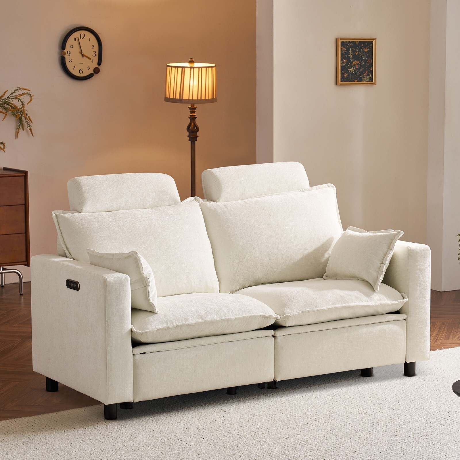 Electric Loveseat Recliner, Power Reclining Sofa with USB Ports, Cloud Couch