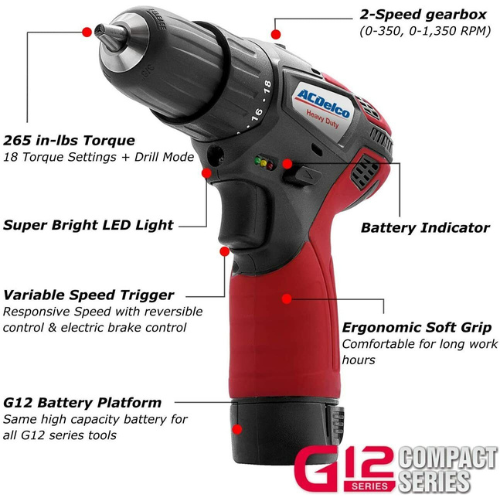 ACDelco 12V 3" Mini Polisher & 3/8" Drill Driver Combo Tool Kit ARS1212-K6