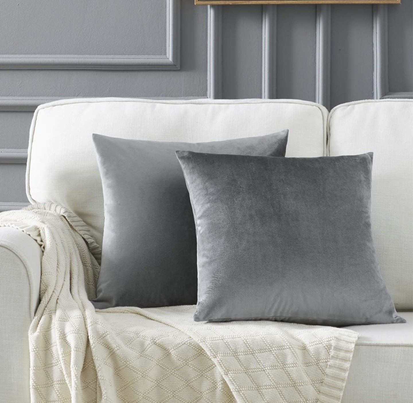 Pack of 2 Gray Velvet Throw Pillow Covers  20 x 20-Inch