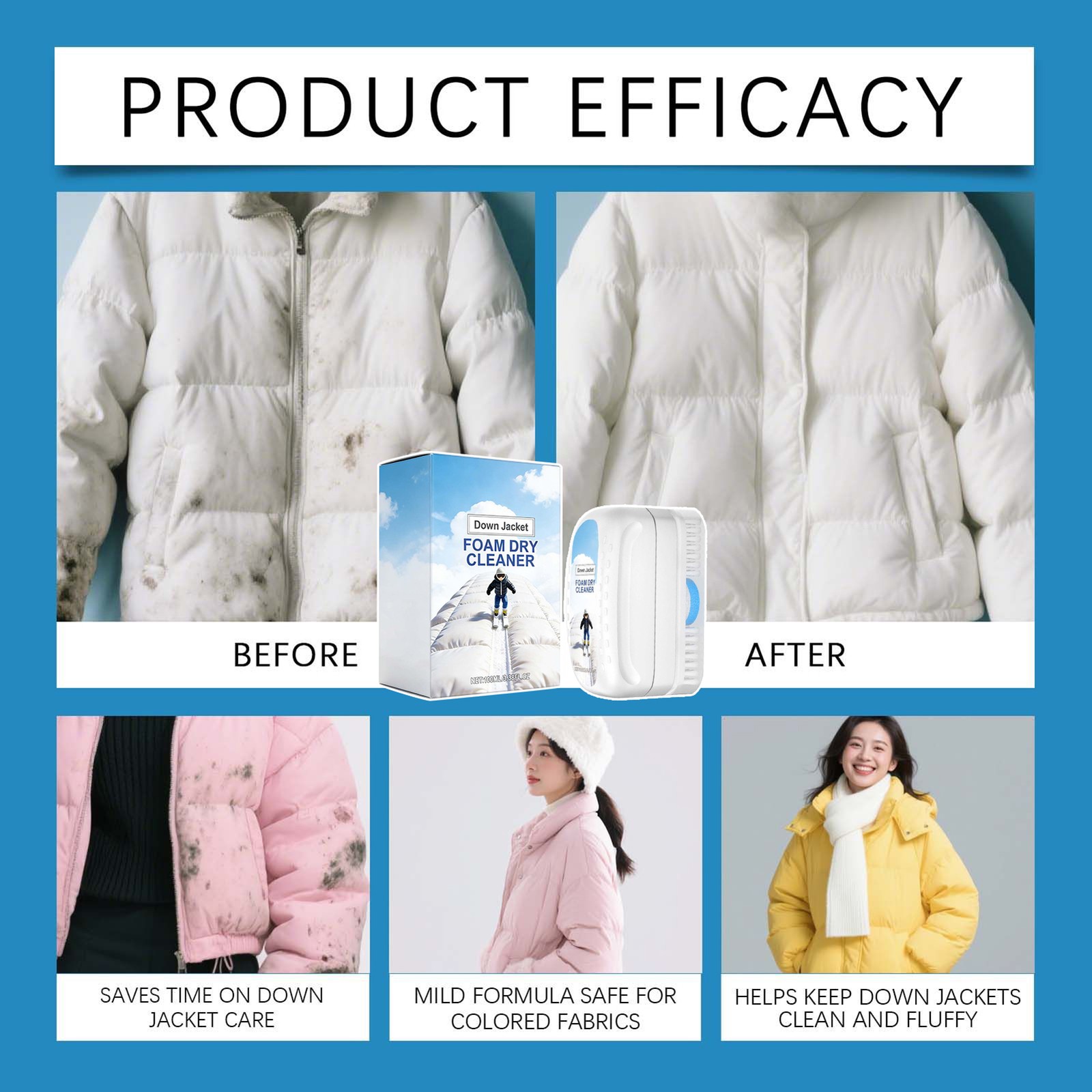 Down Jacket Foam Dry Cleaner, 100ml Waterless Multi Purpose Cleaner With Brush
