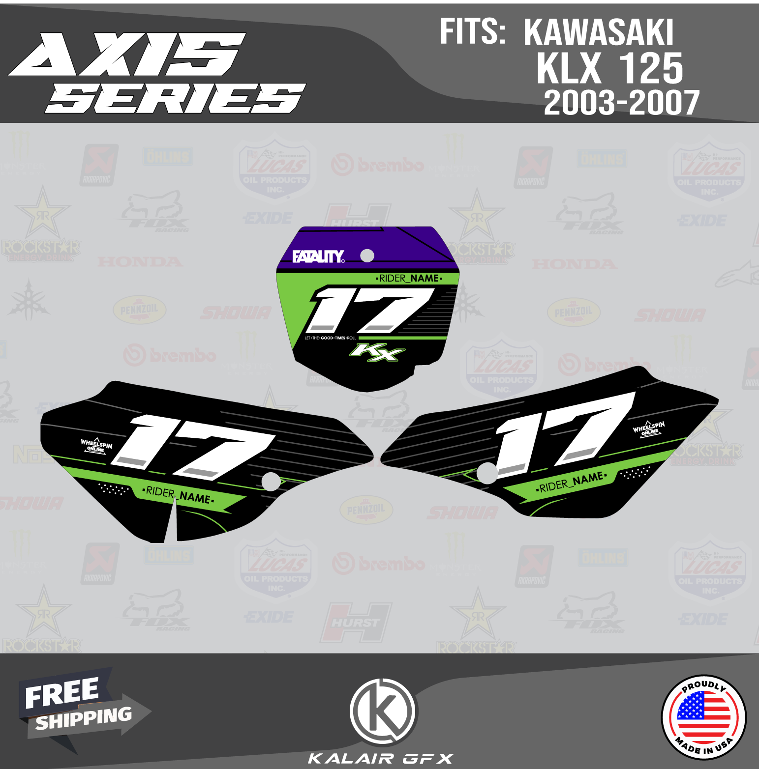 Graphics Kit for KAWASAKI KLX 125 (2003-2007) KLX125 Axis Series - Purple