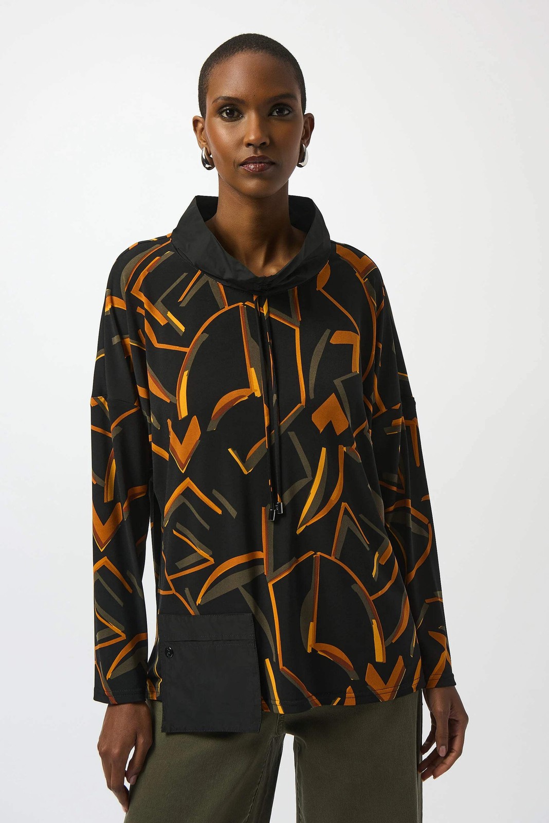 Joseph Ribkoff Black/Multi Abstract Print Top with Pocket 253231-R