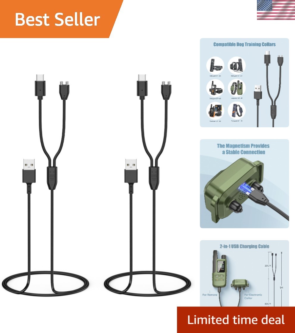 2-Pack 1m Magnetic Charging Cable for Jugbow/Delupet/Yawpet Dog Training Collars