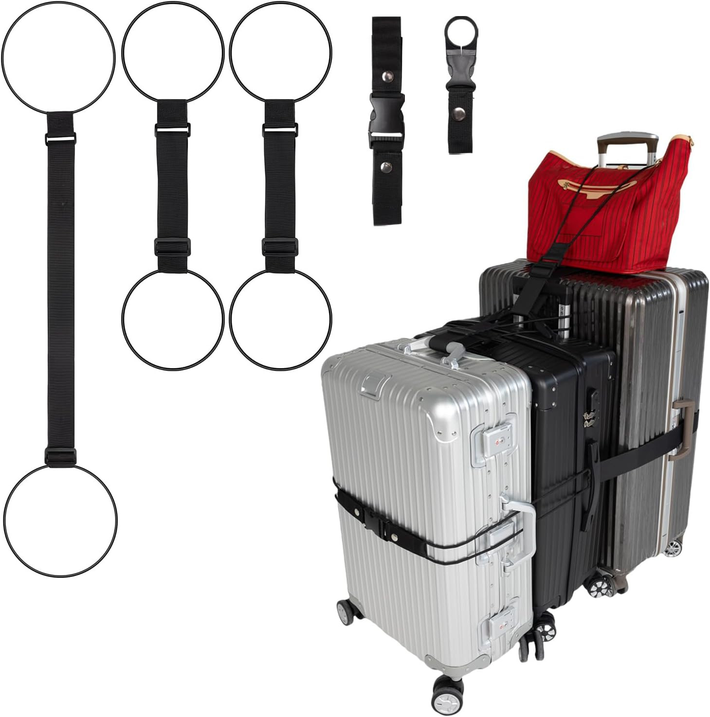 Luggage Straps 3 PCS for Suitcases TSA Approved 2 Short & 1 Long Adjustable Stra
