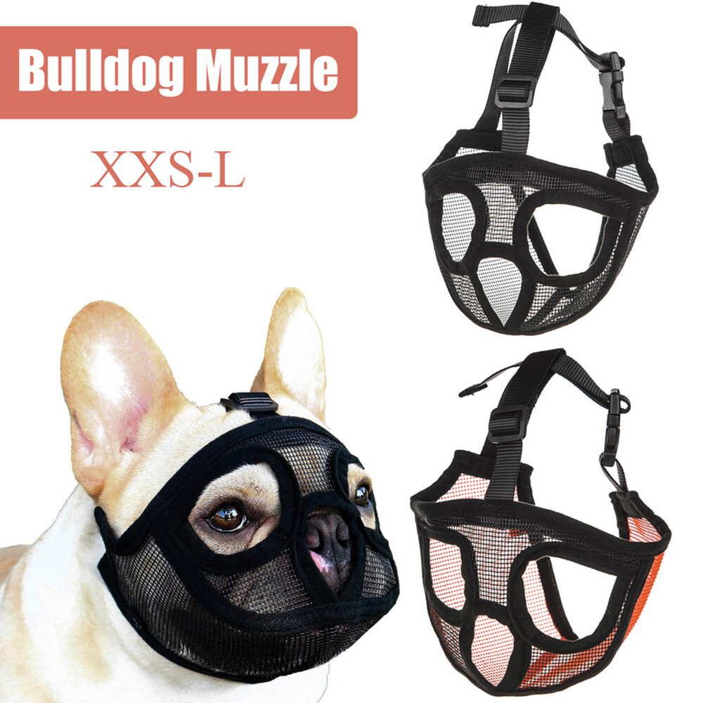 Dog Muzzle Anti Barking Biting Mesh Mask for Short Faced Breed French Bulldog
