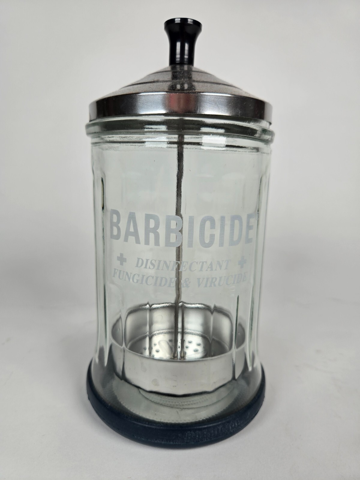 Vintage Barbicide Glass Disinfectant Jar - 7.5" x 4" - Beauty Salon Barber Shop