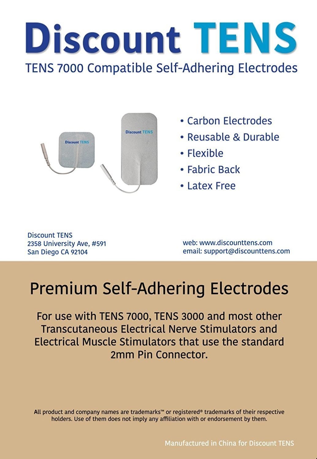 TENS Wired Electrodes Compatible with TENS 7000, TENS 3000 - 20 Premium 2"x2"
